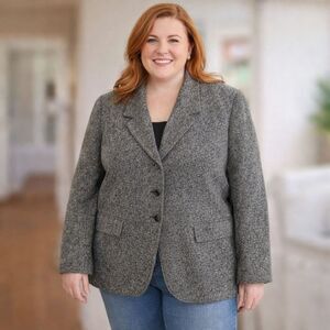 Vintage Pendleton Blazer Womens 22W USA Wool Marled Gray Black Plus Size Jacket